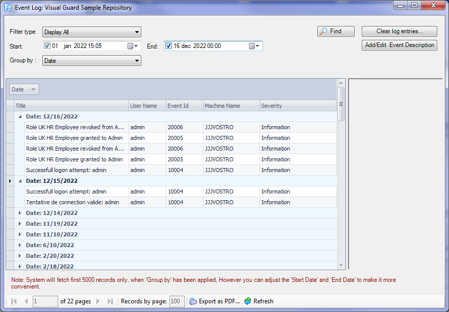 Auditing - Event Viewer - secured application