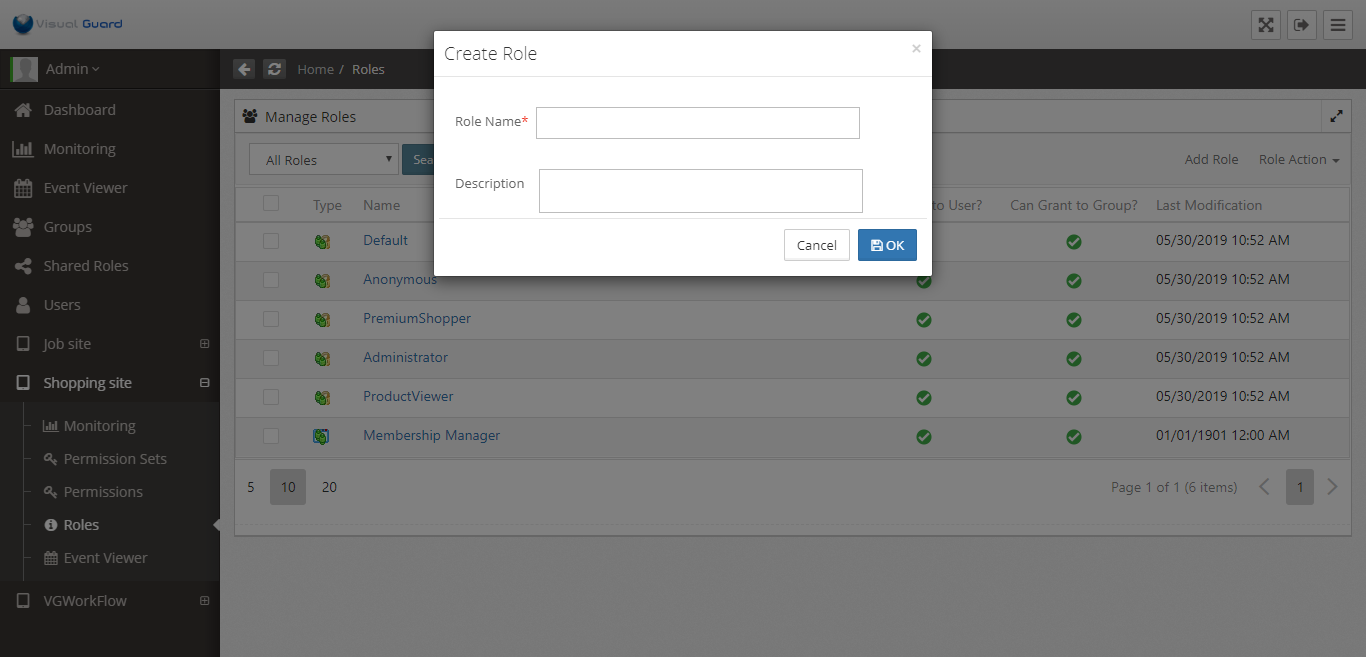 Create Application Roles with Visual Guard