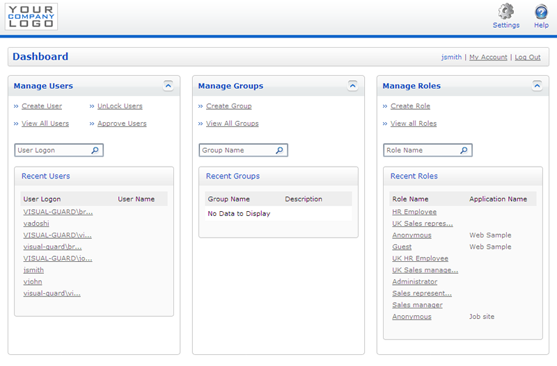  Visual Guard WebConsole: Administrations-Dashboard